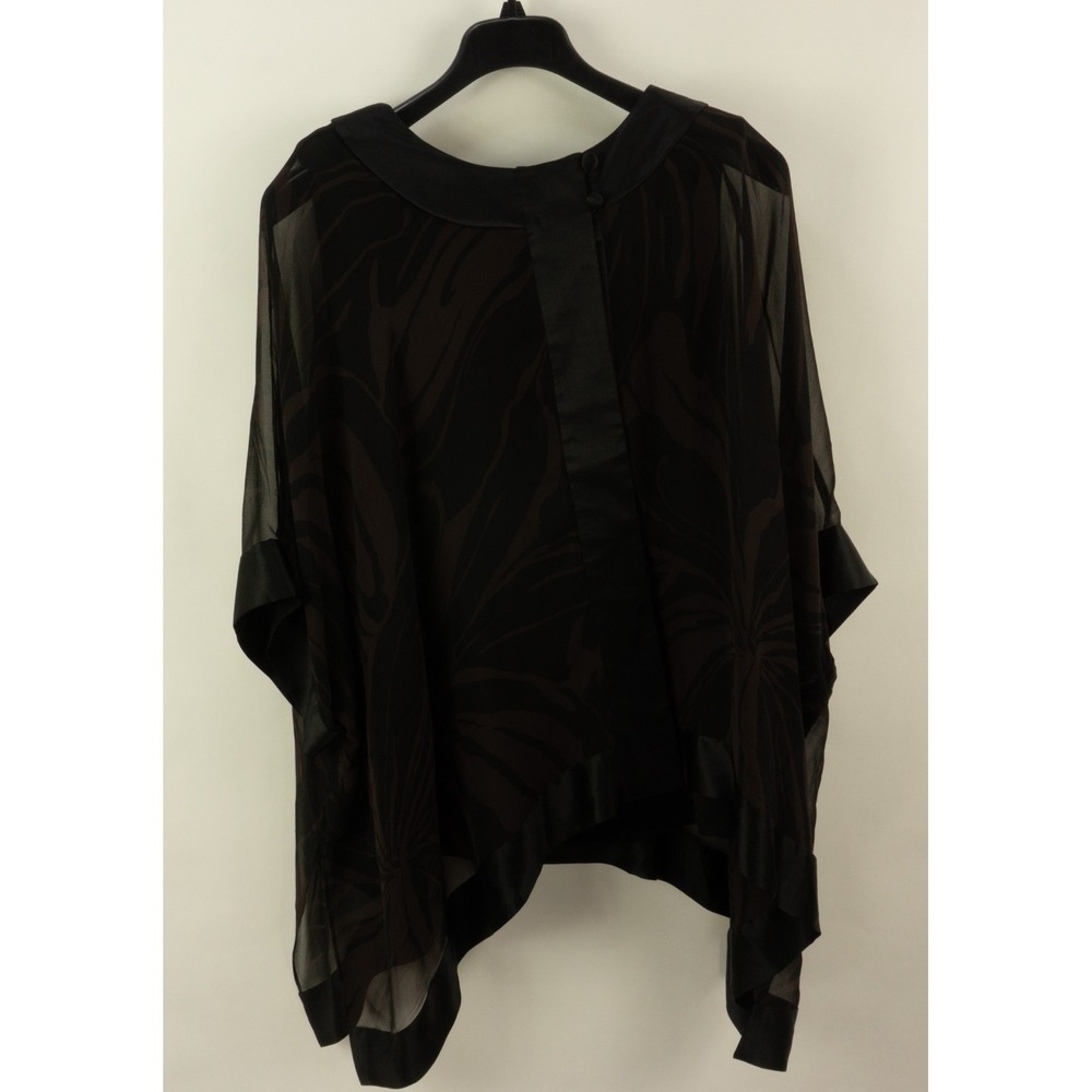 Tadashi Shoji Sheer Silk Satin Collar Short Sleeve Kimono Top Wrap Slip One Size